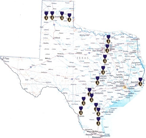 Texas segment of The Purple Heart Trail. Courtesy of The Military Order of the Purple Heart.